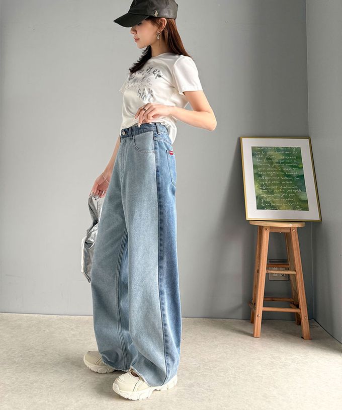 日本 Classical Elf - Java 個性深淺配色寬版丹寧褲-灰黑系