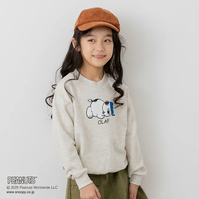 日本 Chil2 - 限定聯名 史奴比縮口長袖上衣-立體刺繡OLAF-炭灰