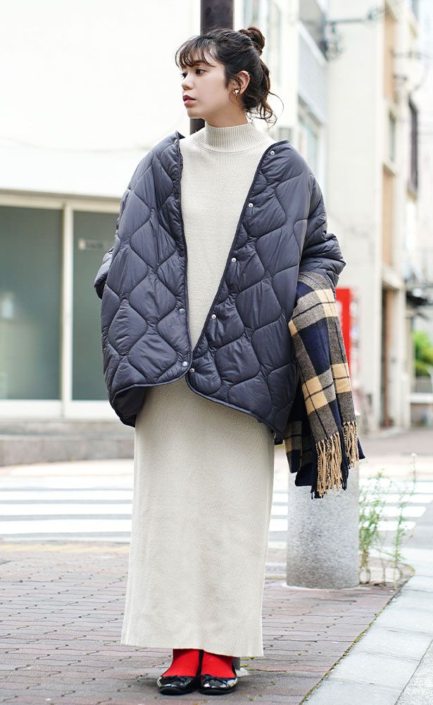 日本 zootie - 輕量絎縫百搭落肩鋪棉外套-淺灰棕