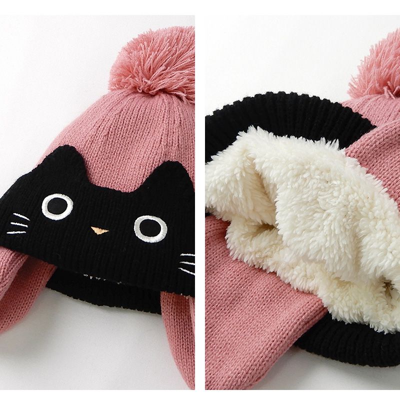 日本 ZOOLAND - 護耳羊羔絨保暖毛帽-條紋小狗-薄荷 (頭圍50-54cm)