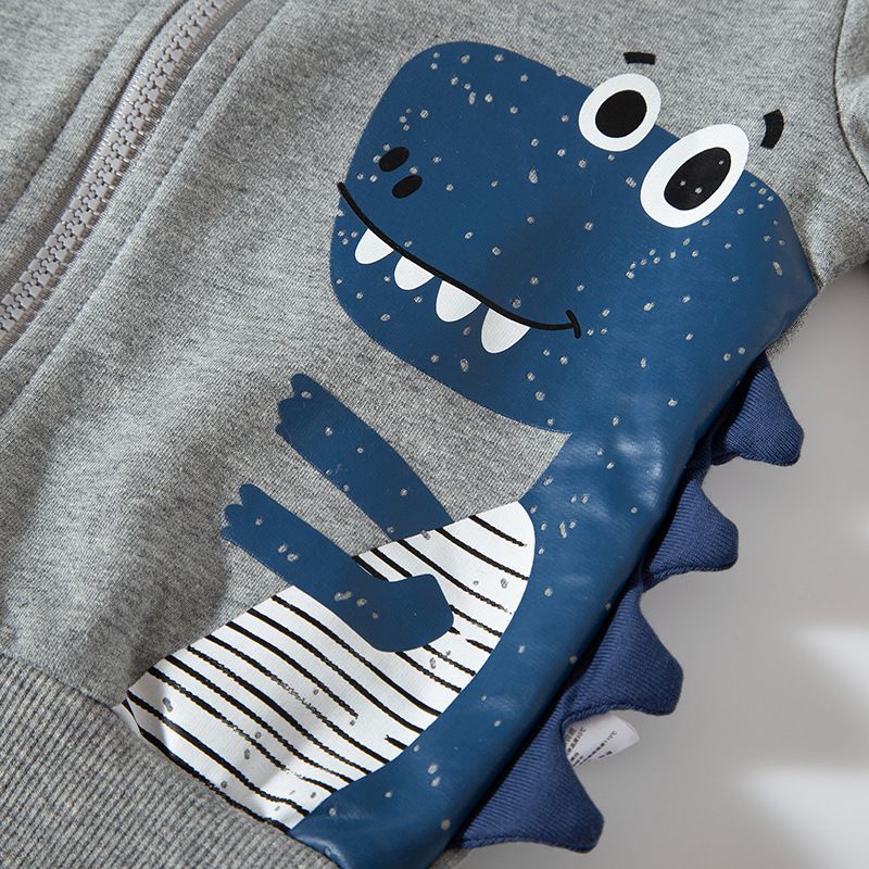 純棉連帽長袖外套-挑眉恐龍-黃色