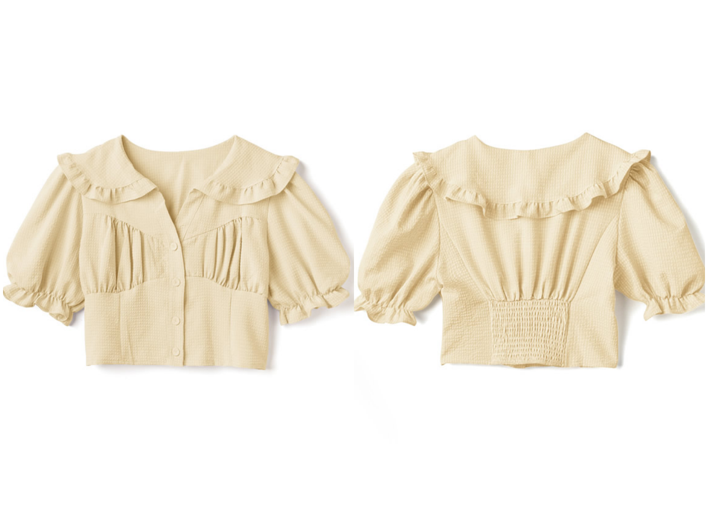 日本 GRL - 荷葉抓皺修身短版短袖襯衫-天使白