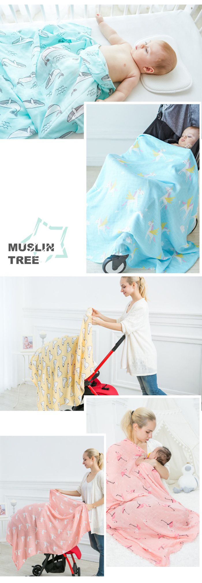 Muslin tree 吸汗背巾/包巾/防踢被睡袋 ♡ 夏天的好朋友