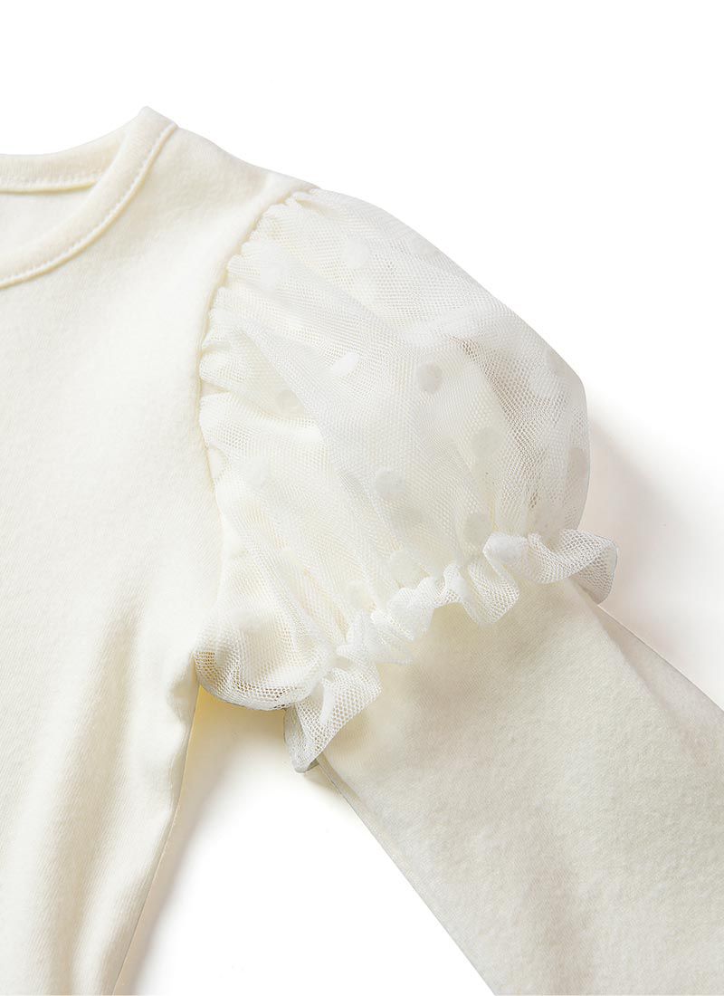 韓國 OZKIZ - 點點網紗公主袖拉絨上衣