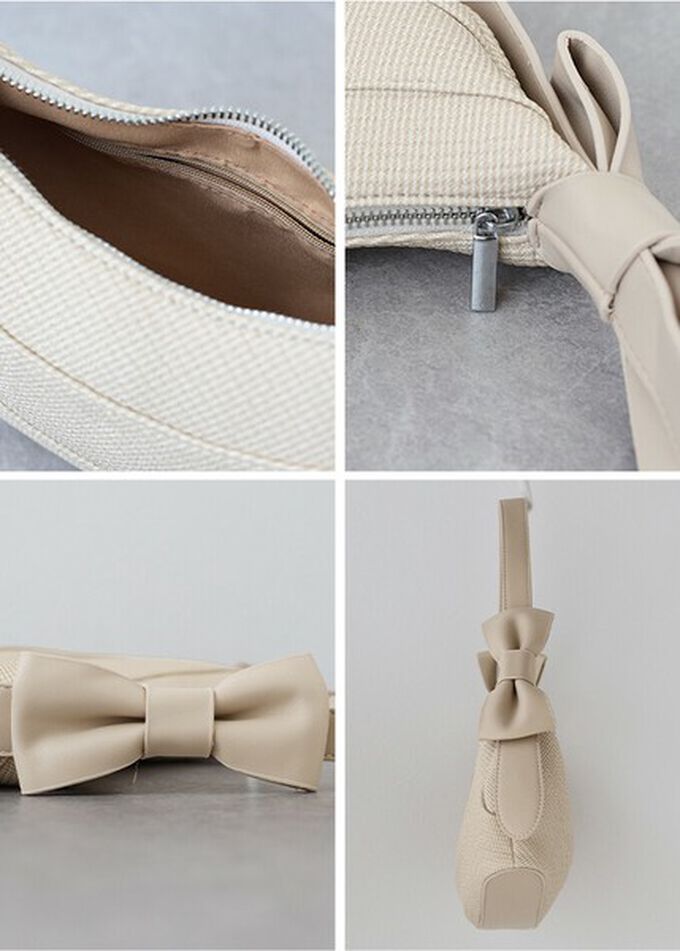 日本 BLUE EAST - 可愛雙蝴蝶結時尚紋理肩背小包-黑