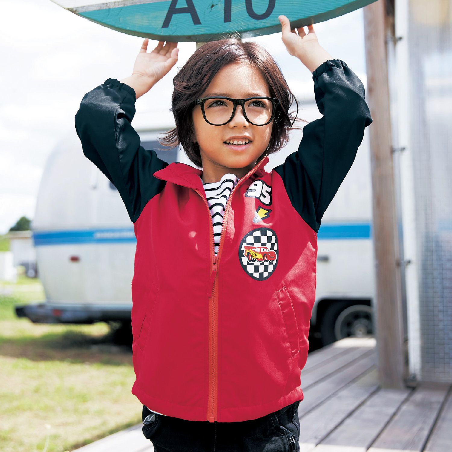 日本千趣會 - 迪士尼防風連帽外套(可拆帽/可收納)-CARS-經典紅黑