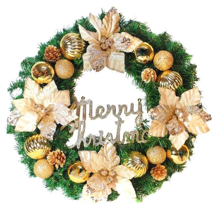 MODACore 摩達客 - 耶誕-20吋浪漫朵朵聖誕花豪華綠色聖誕花圈福臨圈(香檳雙金系)(台灣手工藝製/免組裝) 本島免運費