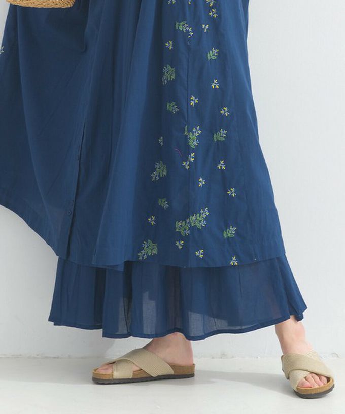 日本 Lupilien - 100%印度棉 優美植物側邊刺繡無袖洋裝-薄荷