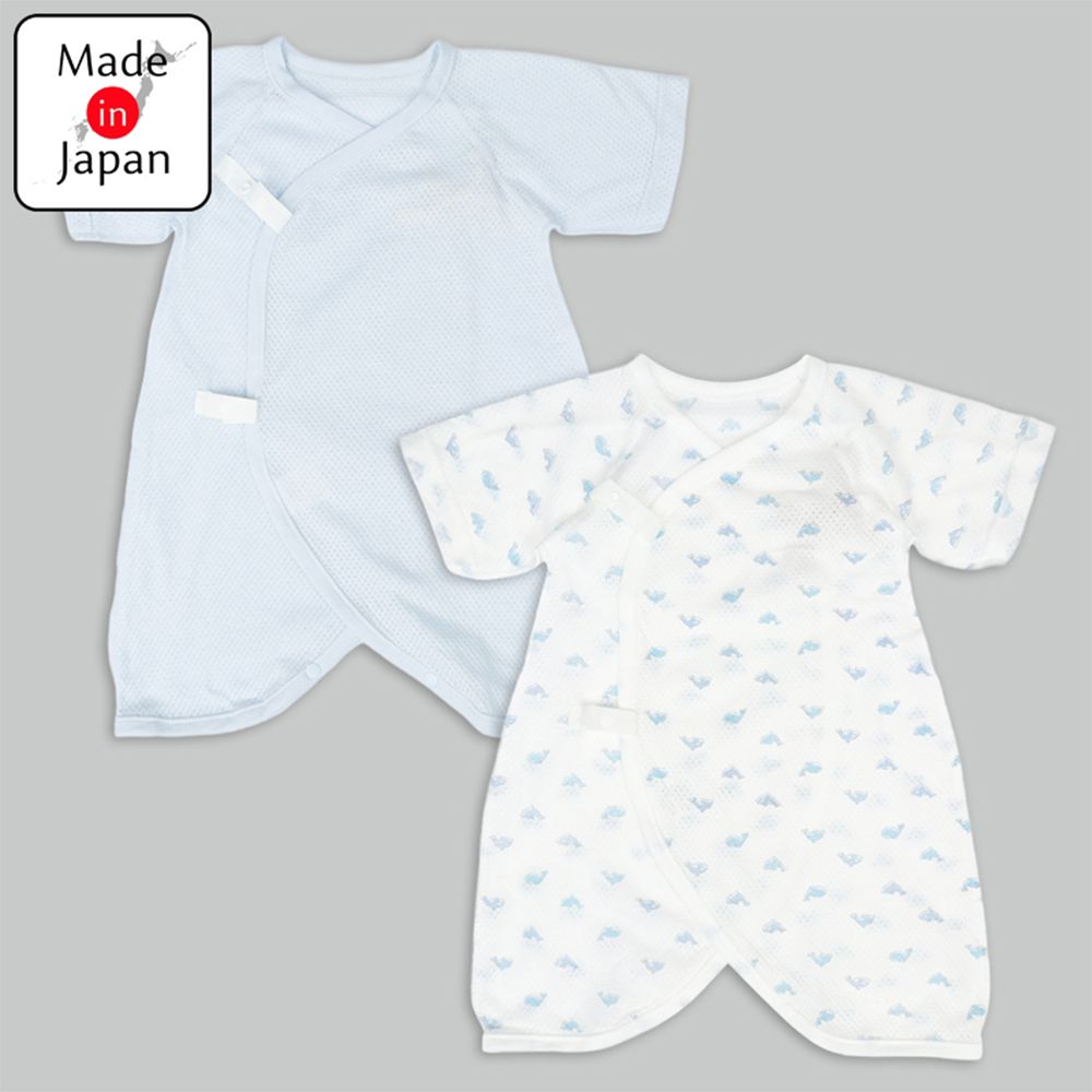 7分袖網眼蝴蝶裝2件組-按扣款-淺藍色 (50~60cm)