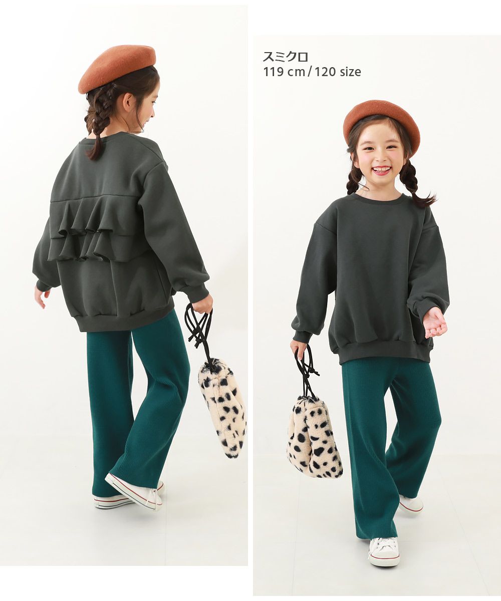 日本 devirock - 內刷毛背後荷葉皺褶長袖上衣-藍綠