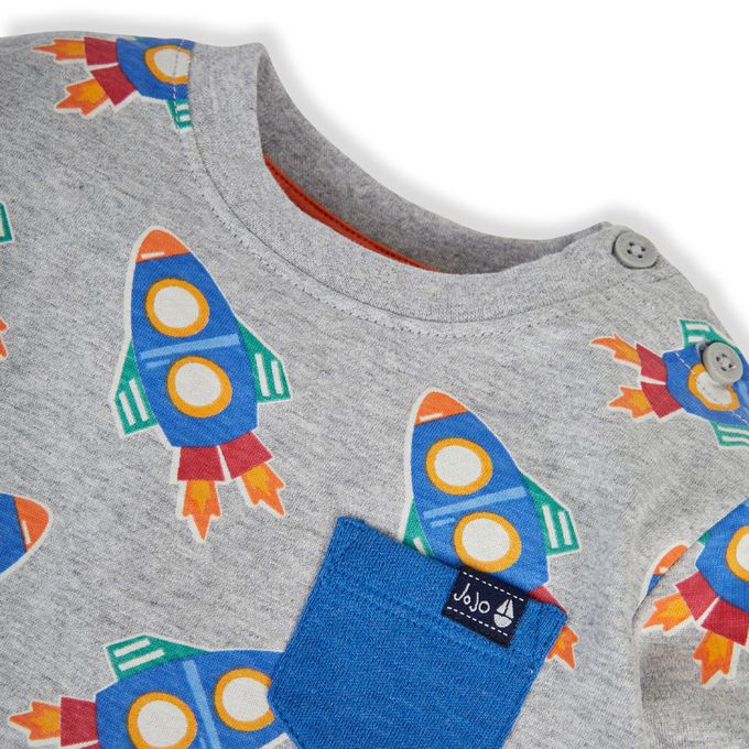 英國 JoJo Maman BeBe - 幼/兒童100%純棉長袖上衣 2 件組(可當內搭)-火箭
