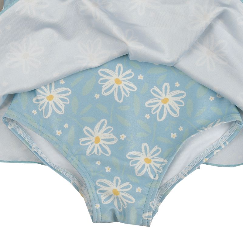 akachan honpo - 連身泳衣-手繪風小花-淺藍色