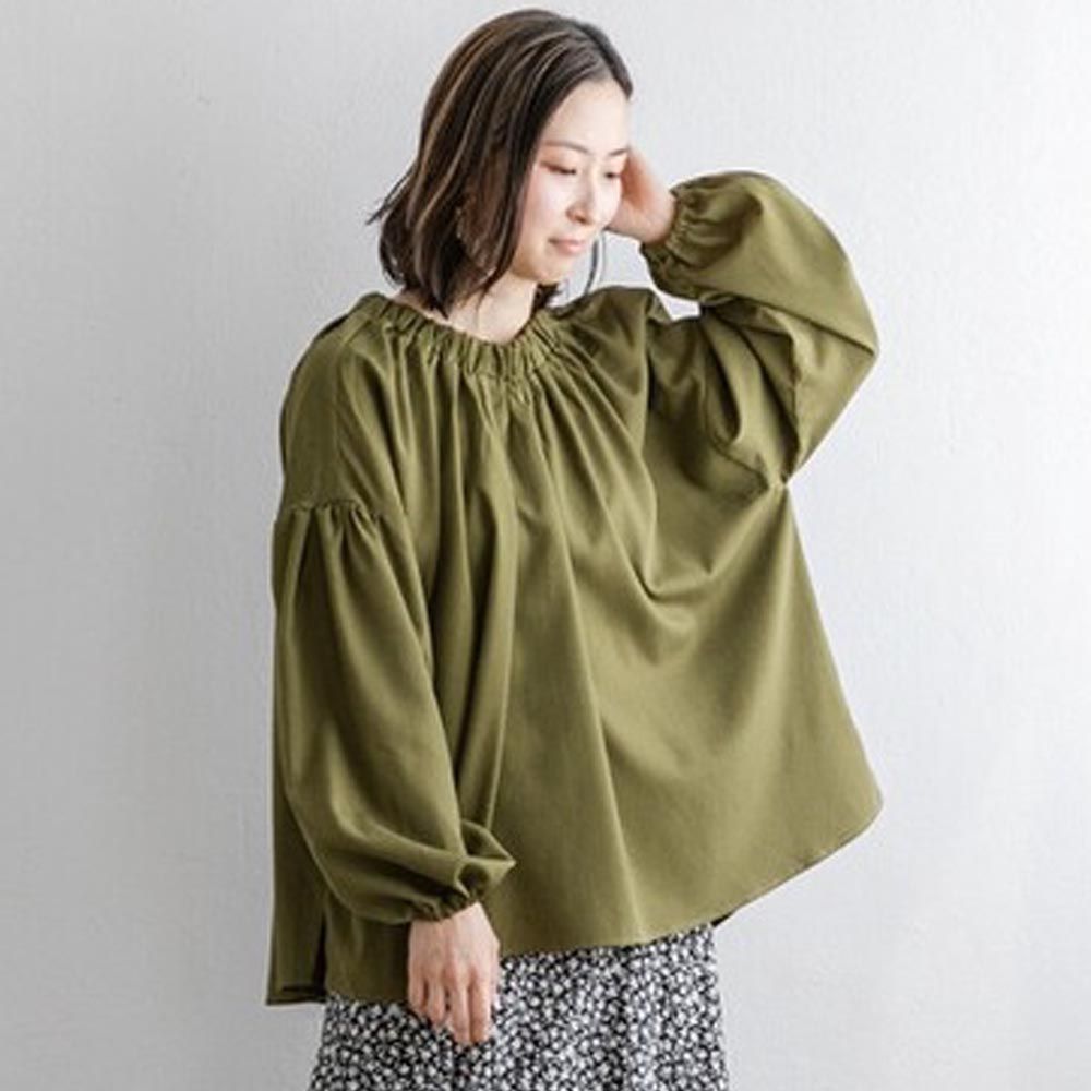 日本 ihuu - 甜美氣質後綁帶長袖上衣-橄欖綠