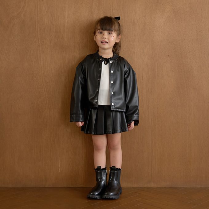 日本 Lycee mine - 領口滾邊綁帶澎澎長袖上衣-黑