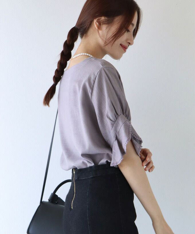 日本 BLUE EAST - 棉麻透氣涼爽短袖上衣-米杏