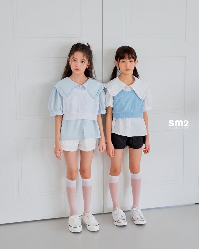 韓國 sm2 - 大荷葉翻領短袖襯衫-水藍
