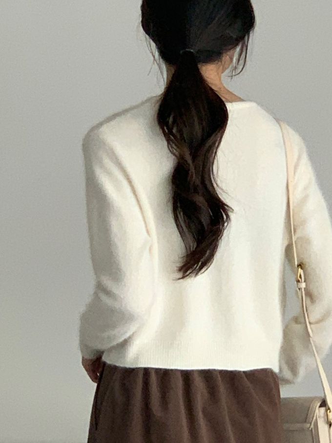 韓國女裝連線 - 愛心金釦混羊毛針織衫/外套-象牙白 (FREE)