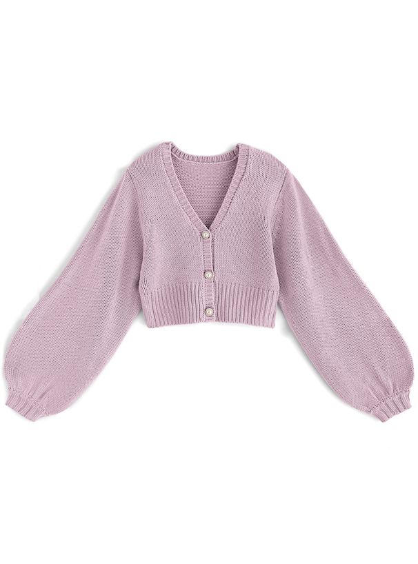 日本 GRL - 公主珍珠釦泡泡袖針織外套-天使白 (F)