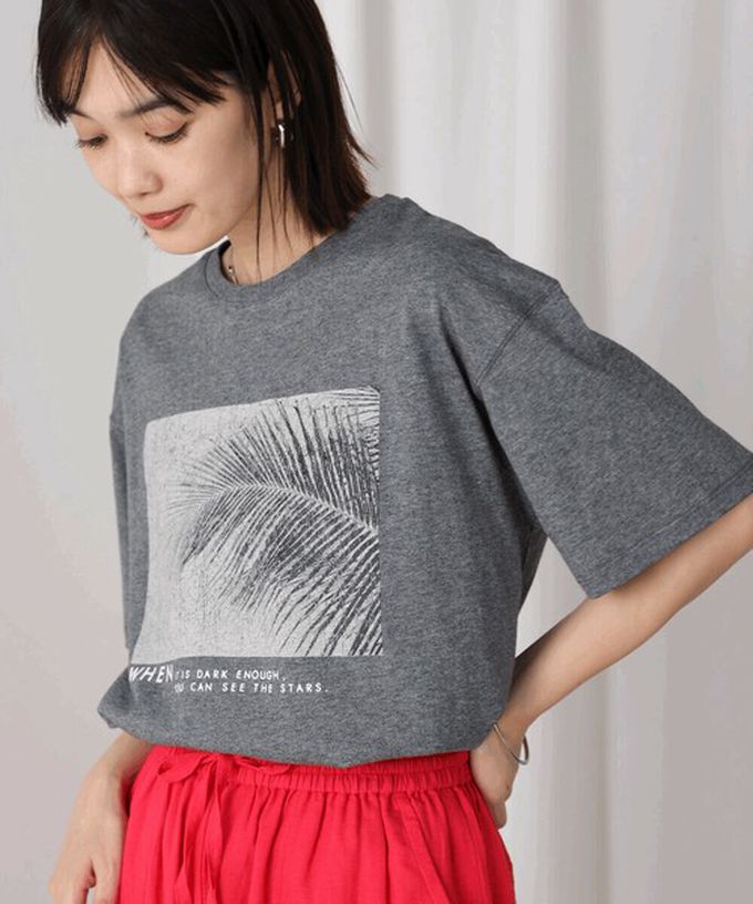 日本 Bab - 100%棉 清新夏日樹葉印花T恤-黑