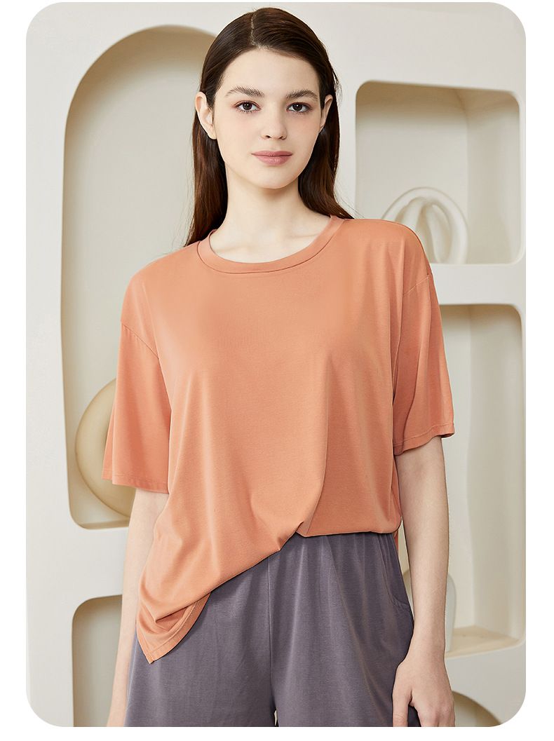 ALWAYS - 棉柔圓領短袖上衣(附胸墊)-藍色