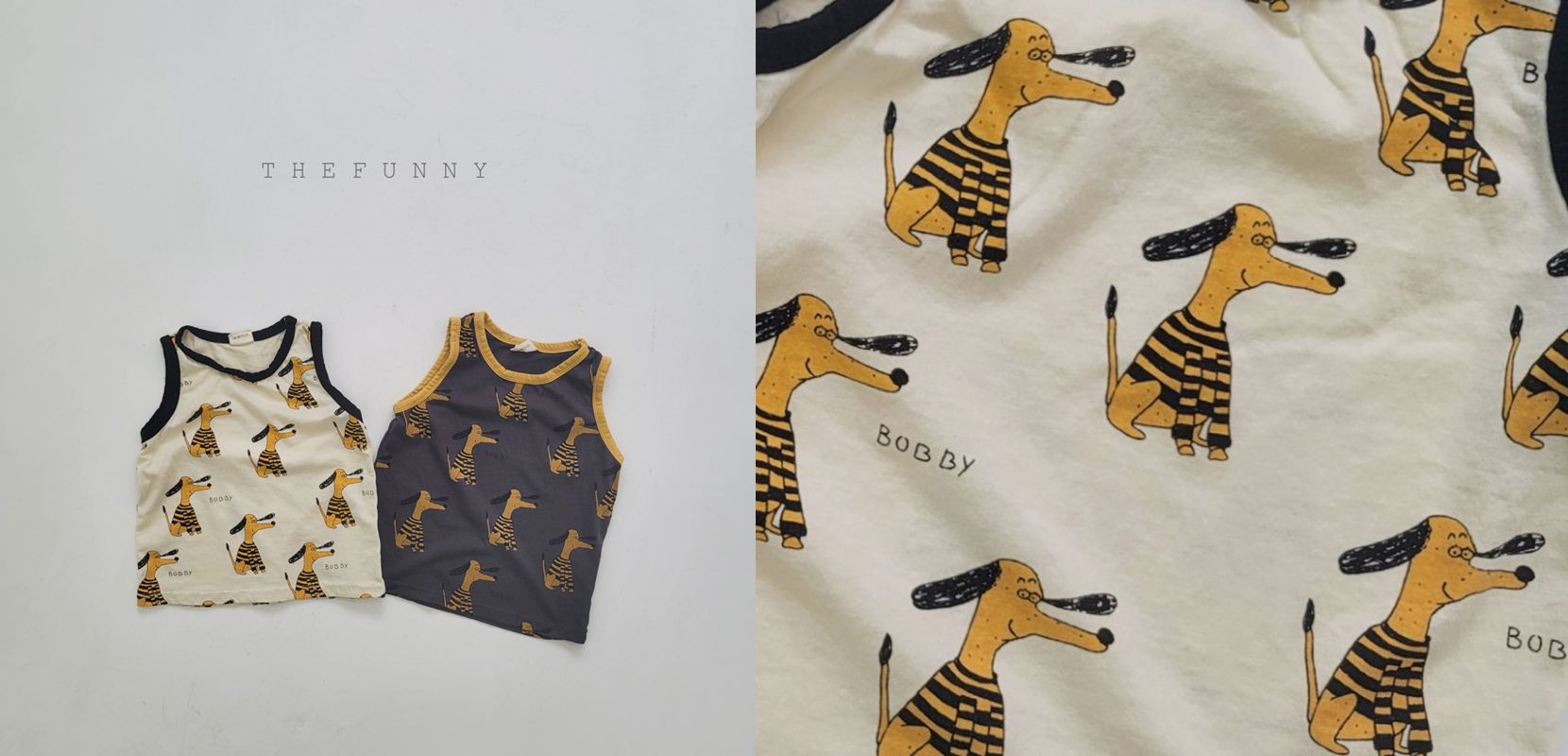 韓國 The Funny - 臘腸狗狗無袖上衣-米白