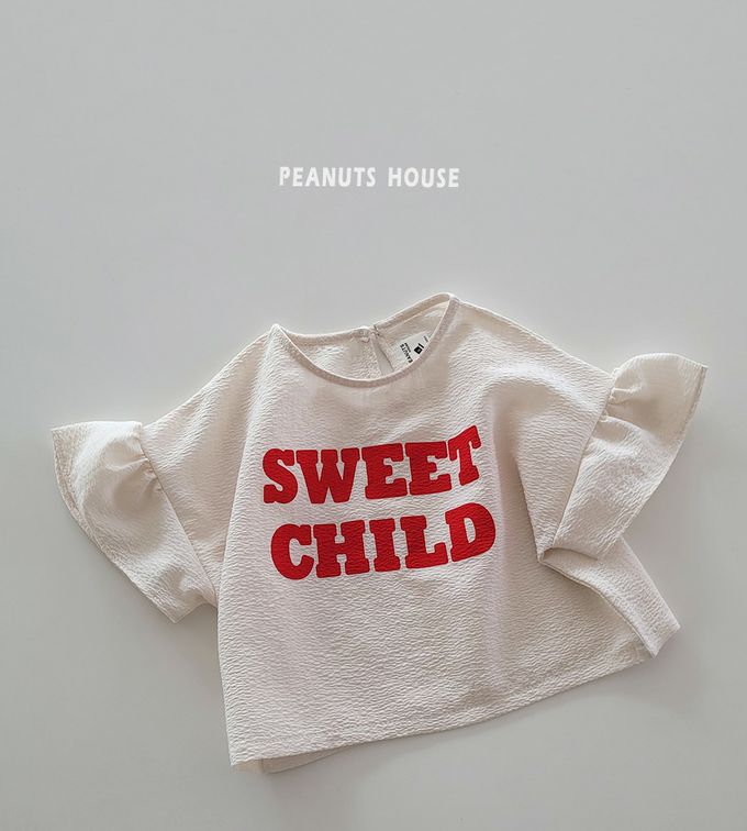 韓國 Peanuts House - 壓紋荷葉拼袖上衣-象牙白