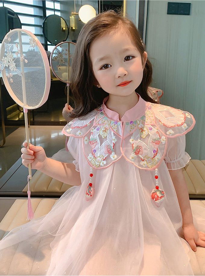 繡花披領小兔子草莓網紗公主裙