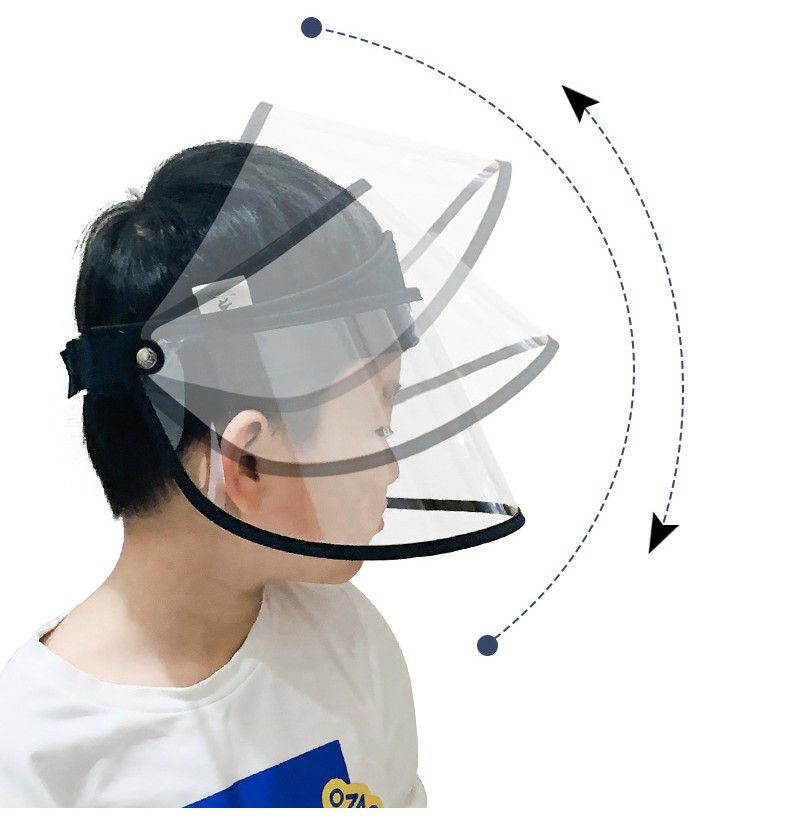 兒童加寬透明防飛沫面罩空頂帽-可調節角度-黑色