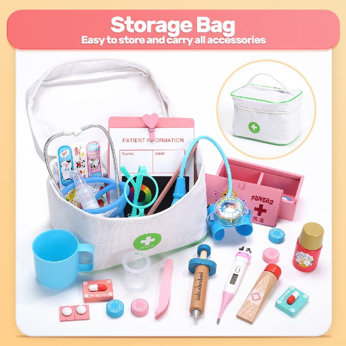 CuteStone - 兒童仿真小小醫生木質套裝玩具24件組
