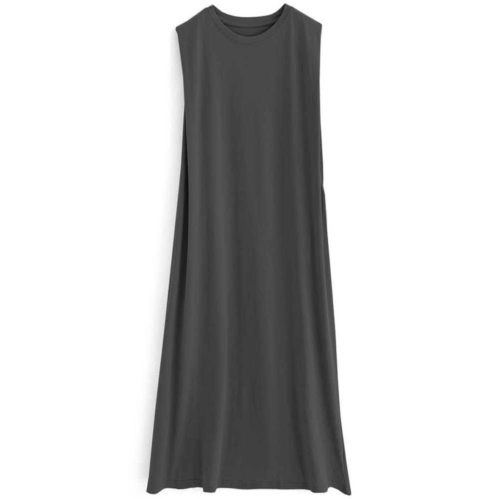 休閒感棉混透氣無袖洋裝-炭灰 (F)