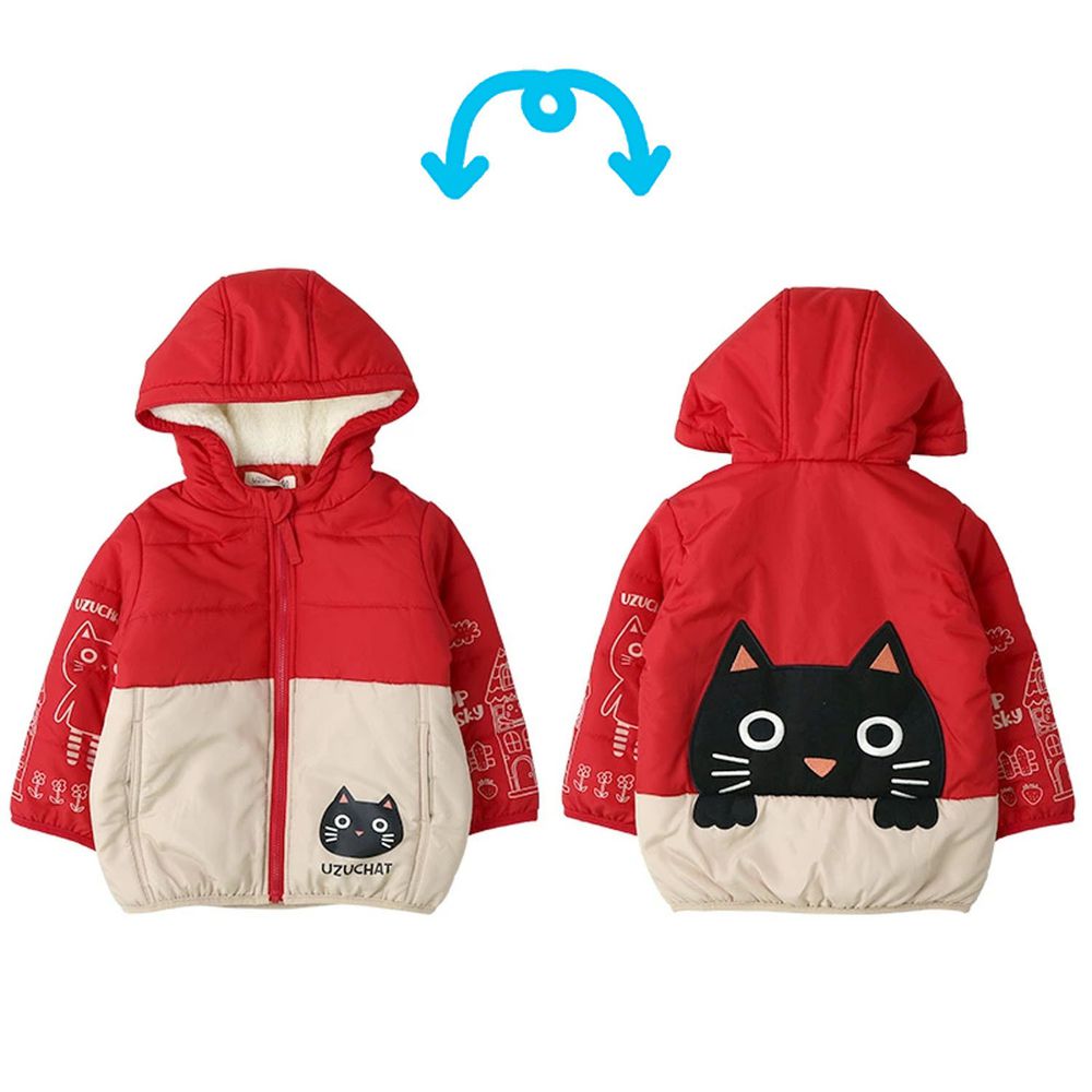 日本 ZOOLAND - 撥水加工 超保暖防寒鋪綿外套-小黑貓-紅