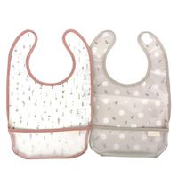akachan honpo - 用餐圍兜2件組-小花-灰色 (70~95cm)