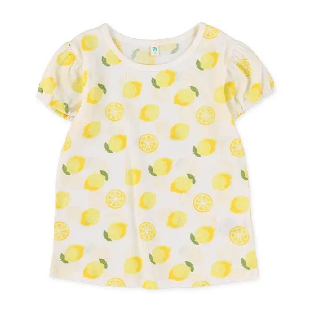 滿版水果印花短袖上衣-檸檬-白