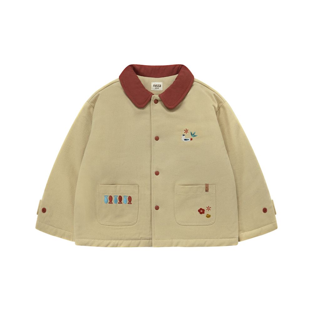 純棉巴恩風翻領鋪棉外套-吉祥深灰