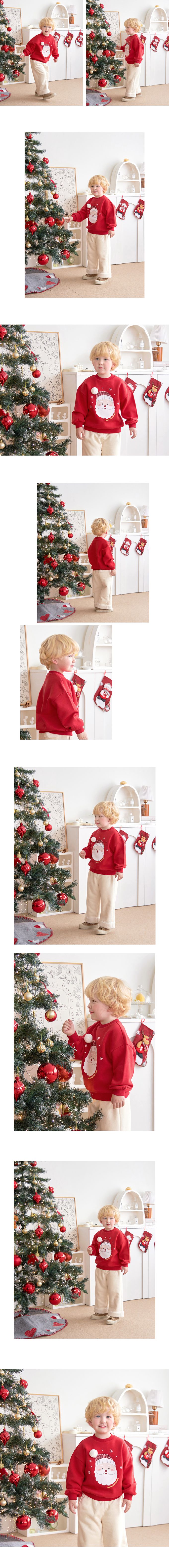 韓國 WALTON kids - (內磨毛)聖誕老人印大學T-紅