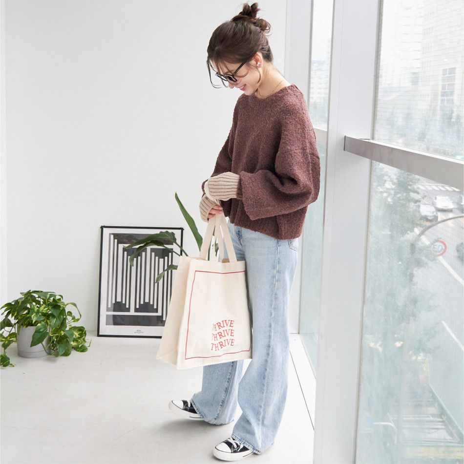 日本 Rejoule - 簡約混絨圓領短版毛衣-葡萄紫