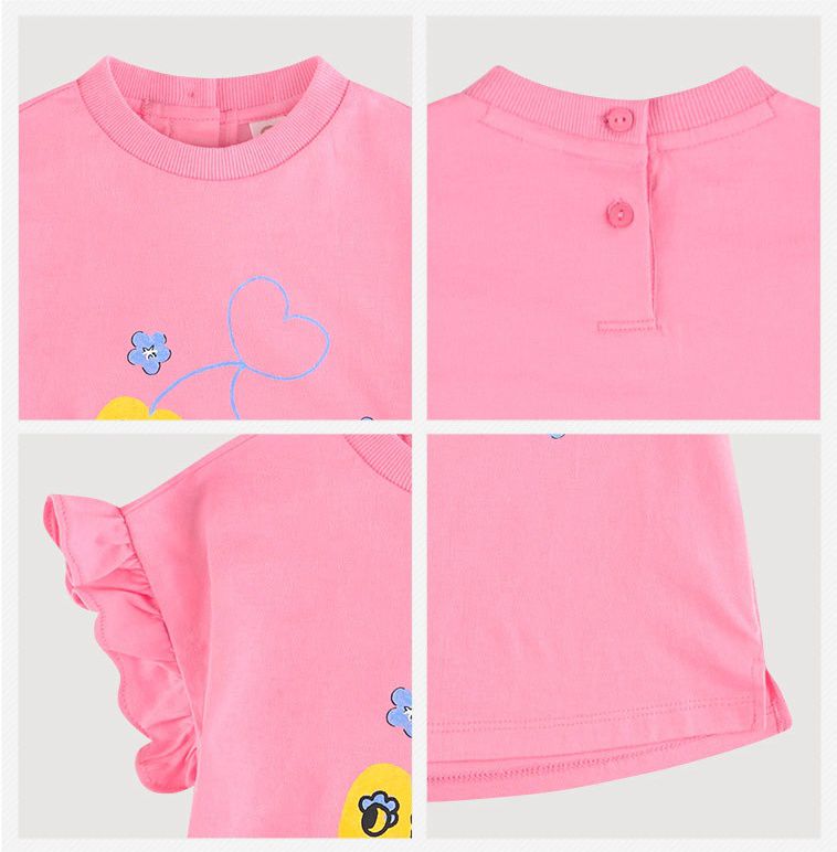 韓國 milk mile - 櫻桃花荷葉袖上衣-粉紅