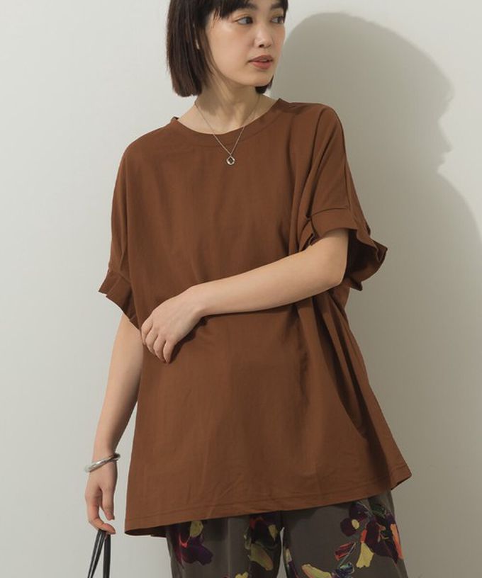 日本 Sans Souci 34+ - 接觸涼感 寬鬆打摺短袖上衣-咖啡棕