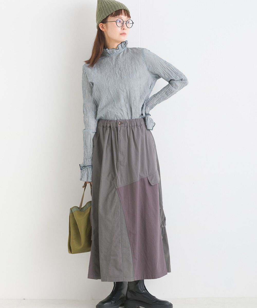 日本女裝代購 - 休閒風口袋拼接百搭長裙-軍綠