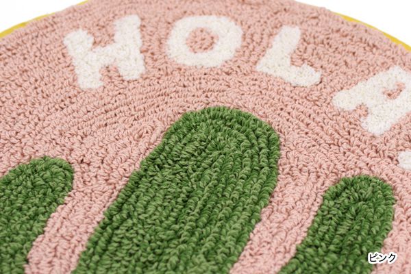 日本 TOMO - 圓形可愛地墊-HOLA!仙人掌-米 (φ45cm)