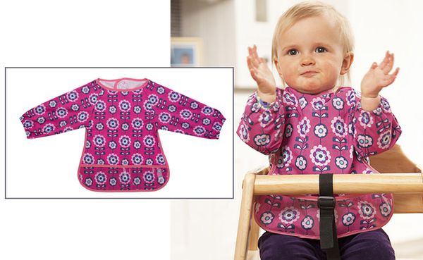 英國 JoJo Maman BeBe - 長袖圍兜/吃飯衣-桃紅花