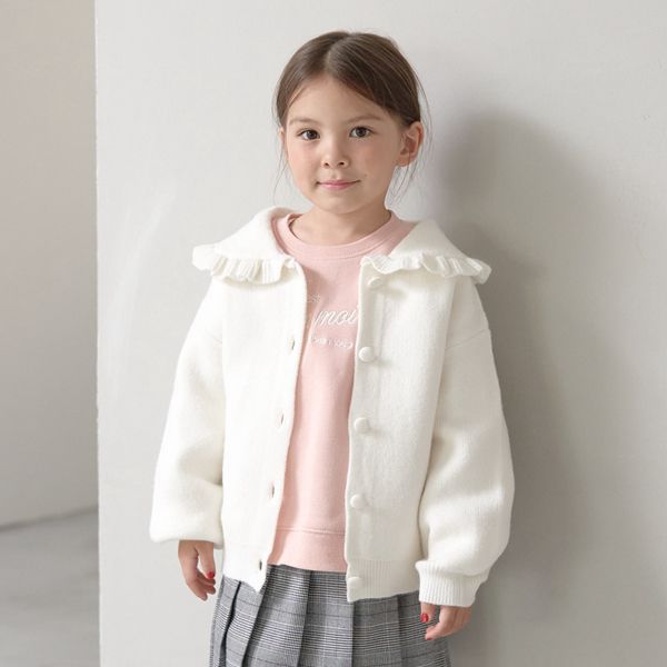 日本 Lycee mine - 荷葉大翻領寬袖針織開襟衫-粉紅