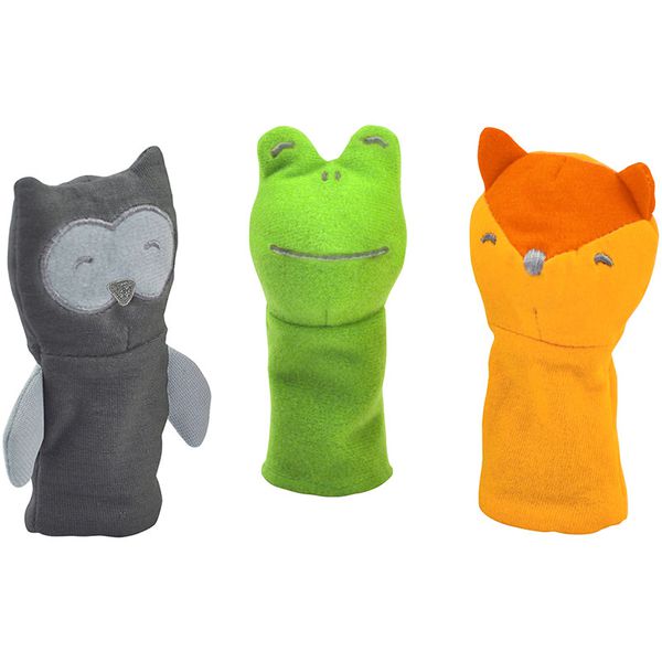 美國 green sprouts - 寶寶有機棉手指玩偶3入組-灰/綠/橘