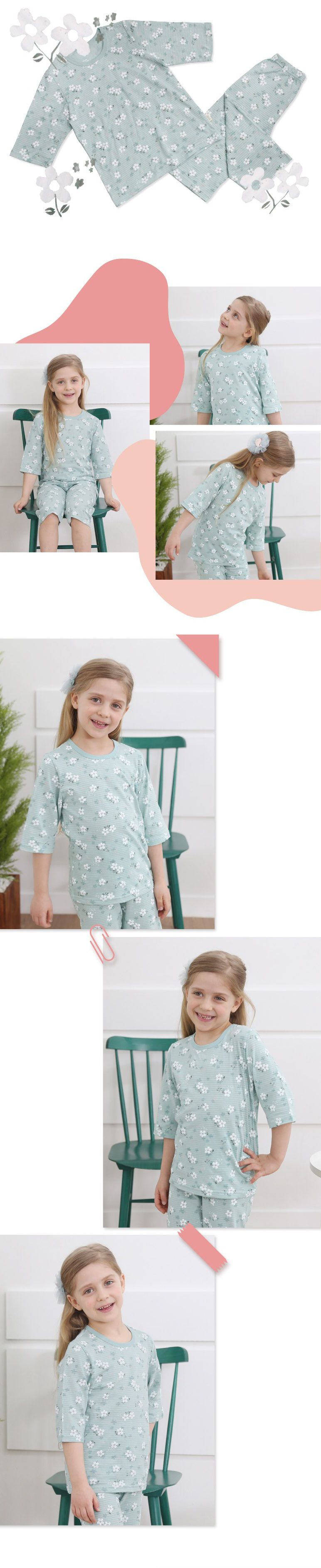 韓國 Mavarm Organic - (剩150)有機棉透氣7分袖家居服-白色小花