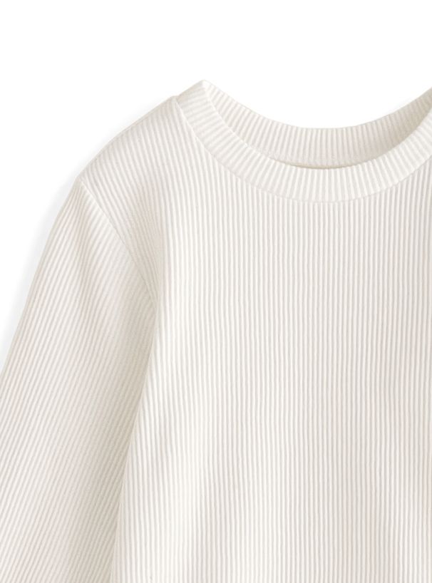 日本 GRL - 假兩件蕾絲內裡羅紋長袖上衣-天使白