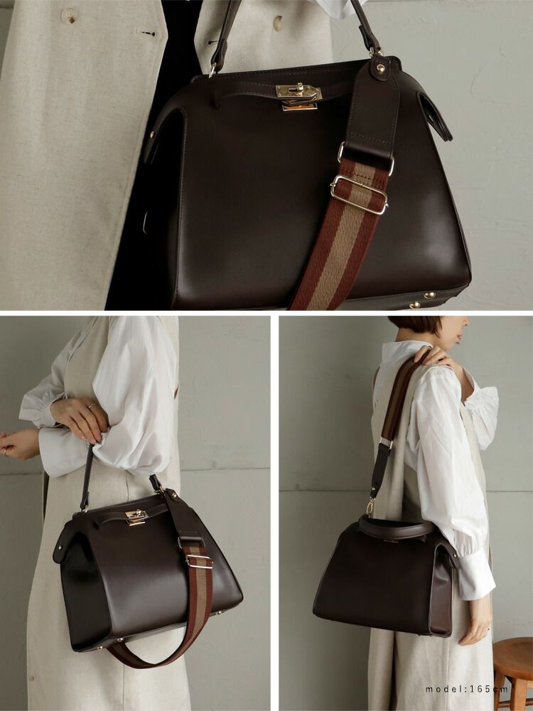 日本代購 - 時尚寬帶金釦2WAY肩背/手提包-復古藍 (M(約26x30cm))