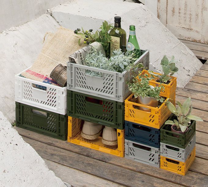 日本山田YAMADA - 日本製 可折疊整理儲物/收納籃2件組-軍綠