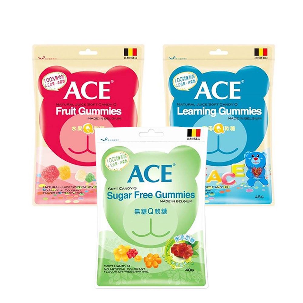 ACE - Q軟糖綜合組*3-(字母/水果/無糖)-48g/袋