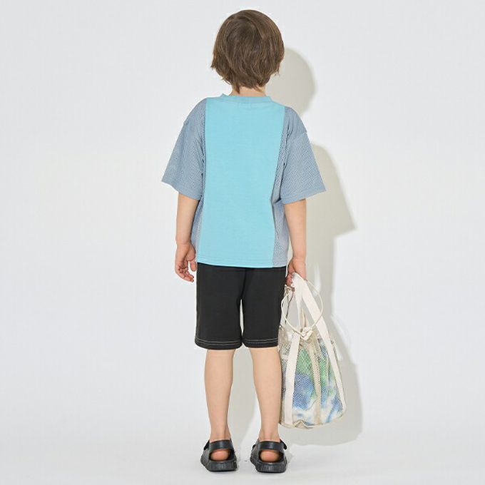 日本 b-ROOM - 透氣網眼數字印花T恤-水藍x灰藍