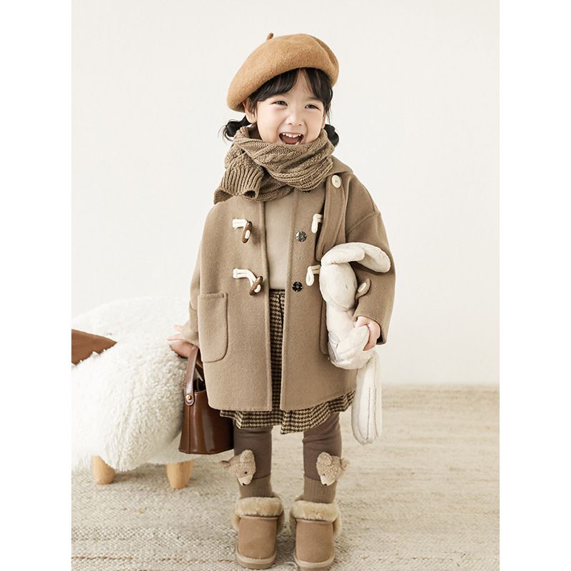 TONGMO - 加厚復古牛角釦連帽外套-駝色